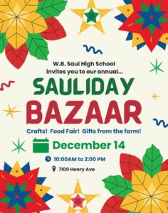 flyer for the Sauliday Bazaar on Dec 14 from 10-2